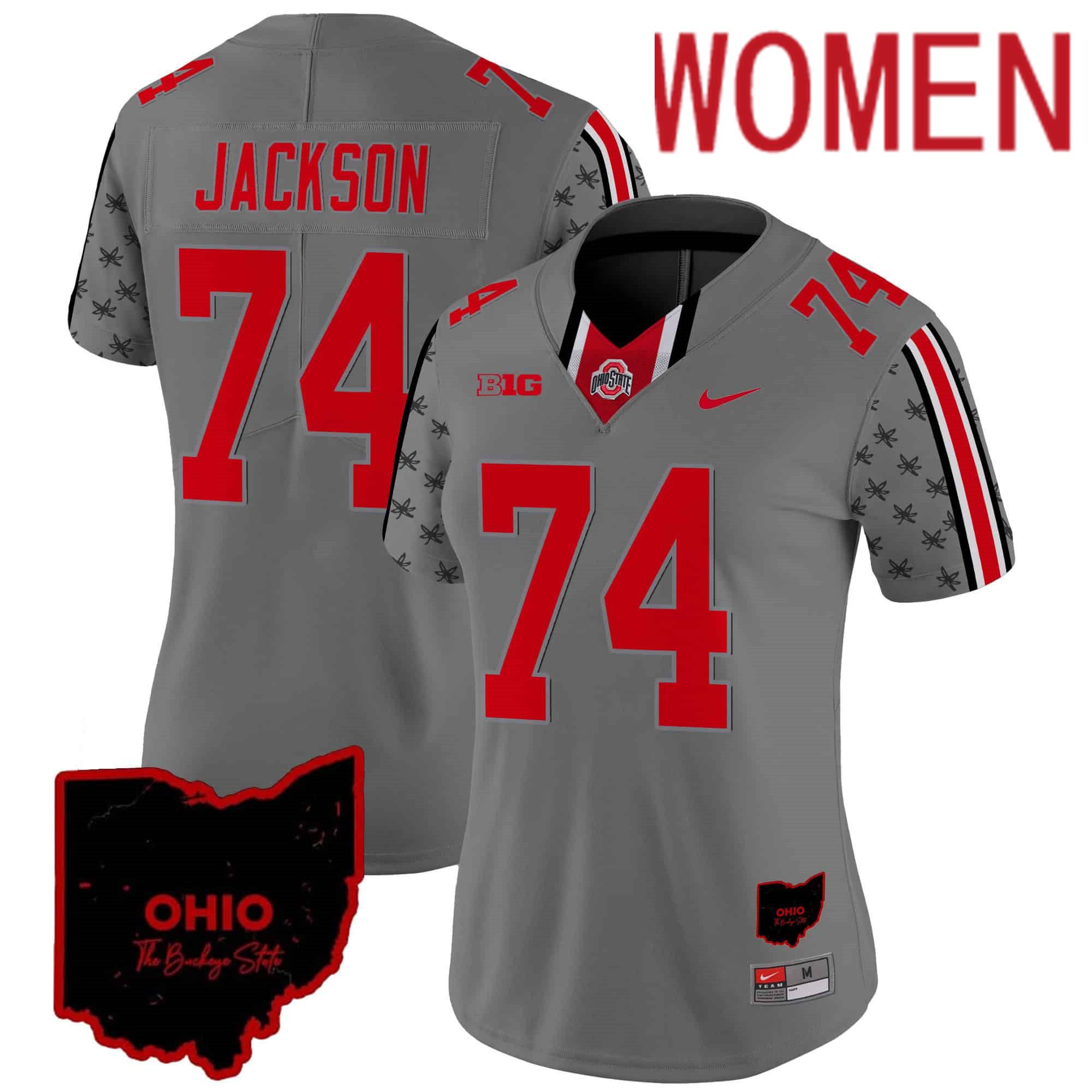 Women Ohio State Buckeyes #74 Jackson Grey 2024 Nike Home Patch Vapor Limited NCAA Jersey